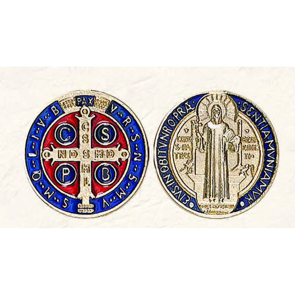 St Benedict Token - Gold tone with Dark Blue and Red - Pack of 6