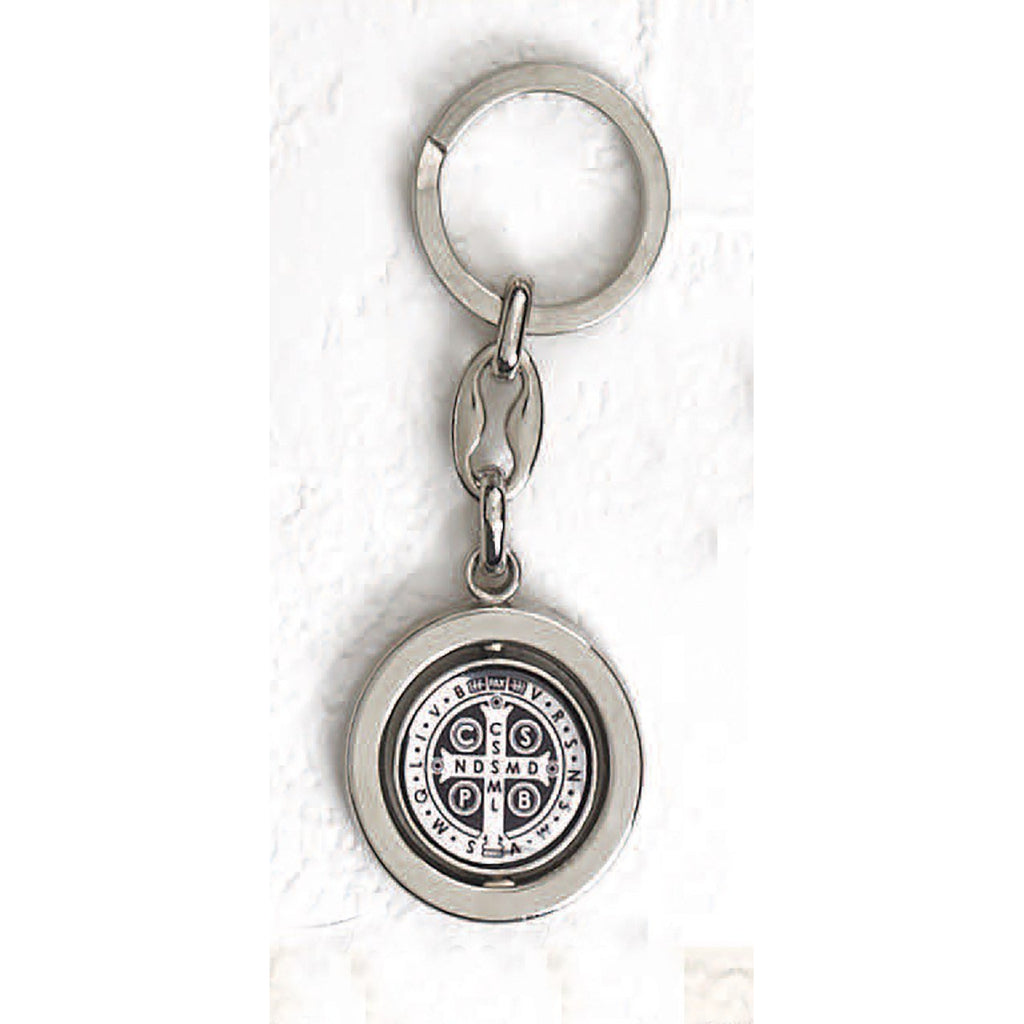 Silver Tone Foil Spinning Saint Benedict Key Chain - Pack of 6