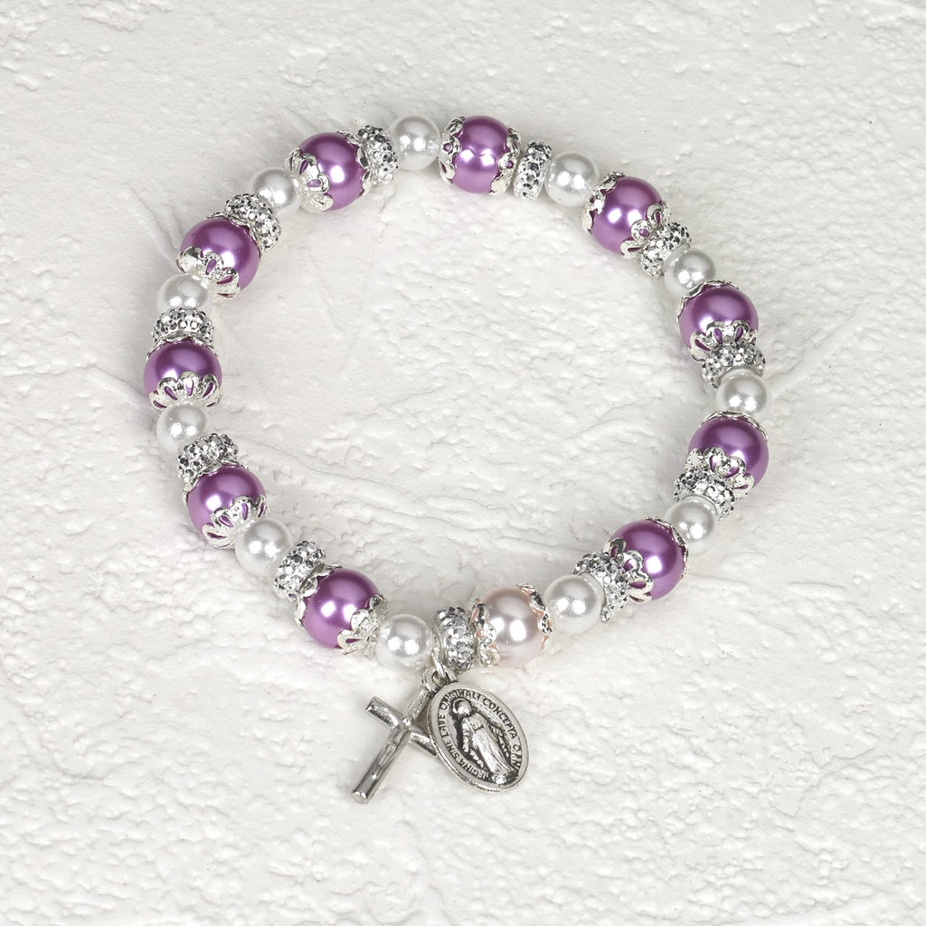 Purple Rosary Bracelet with Pearl - Pack of 4