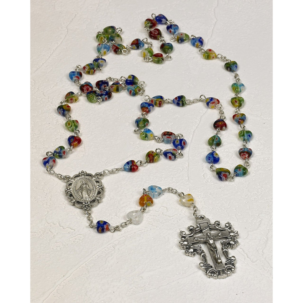Deluxe Heart Shaped Imitation Murano Glass Rosary