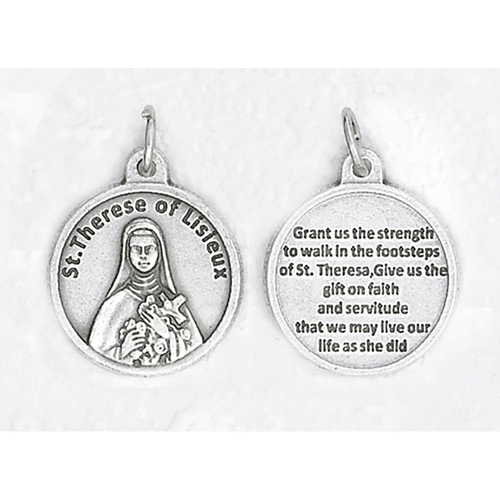 Saint Therese Silver Tone Round Medal - 4 Options