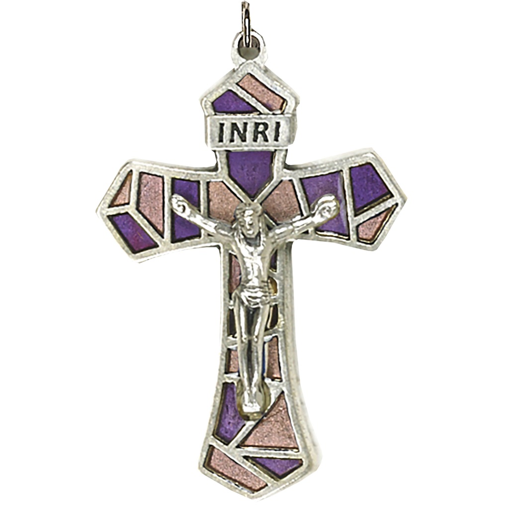 1-1/4 inch Pink Purple Enameled Crucifix - Pack of 12