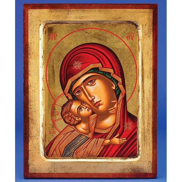 Glikofilousa (Sweet Kissing Madonna)- Gold Leaf - 11-1/2 x 8-1/2 inch - Hand Painted & Crafted in GREECE
