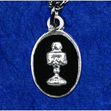 Black Enameled Oval Chalice Medal With Chain