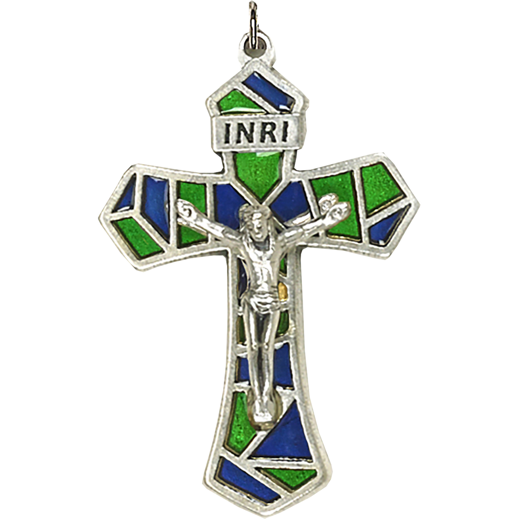 1-1/4 inch Blue/Green Enameled Crucifix - Pack of 12