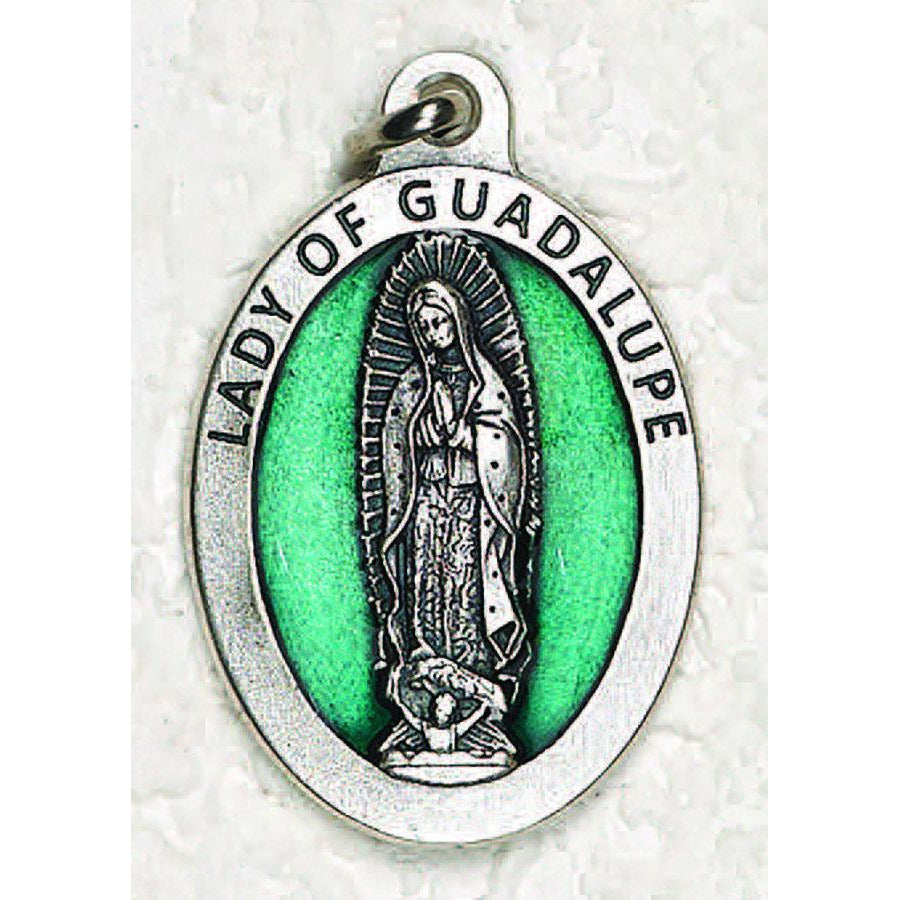 Our Lady of Guadalupe 1-1/2 Inch Oval Green Enamel Medal - pack of 12