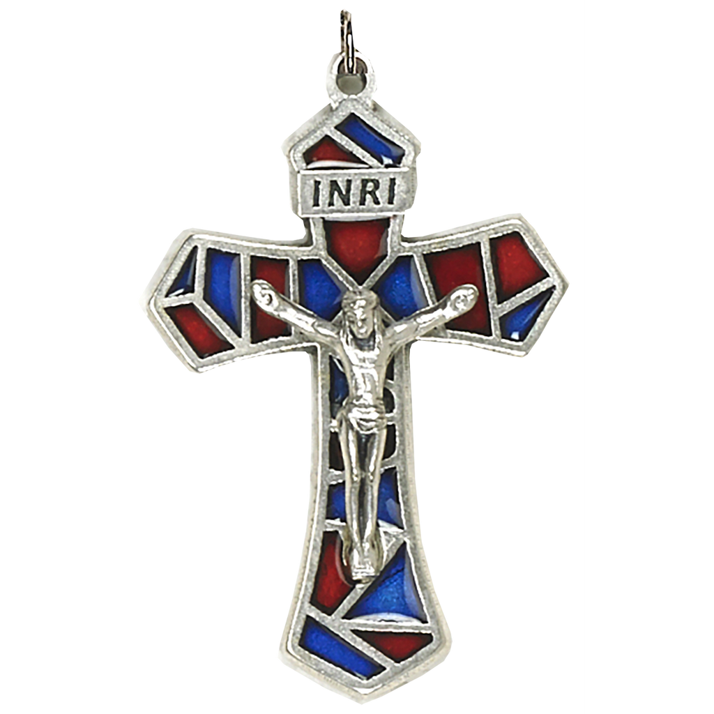 1-1/4 inch Red/Blue Enameled Crucifix - Pack of 12