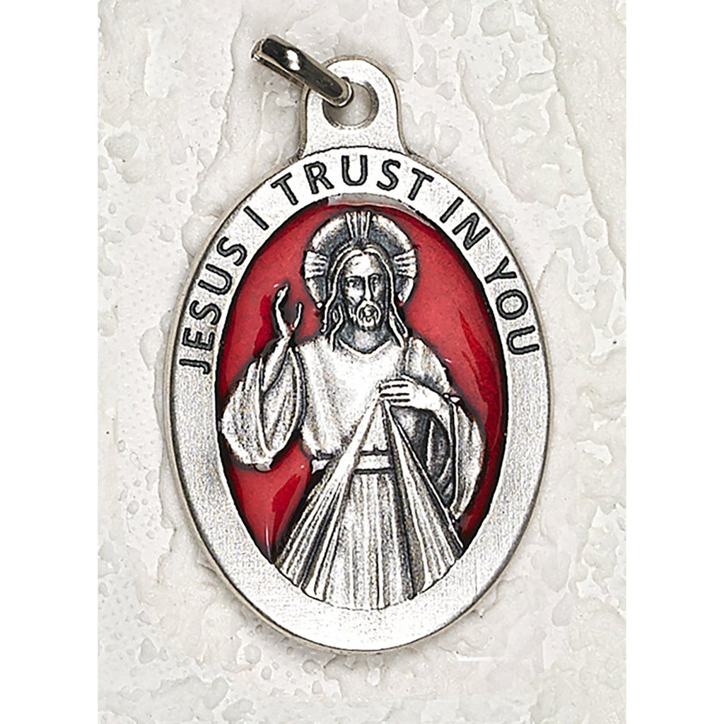 Divine Mercy  1-1/2 Inch Oval Red Enamel Medal - pack of 12