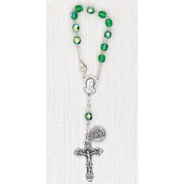 St Christopher Auto Rosary - Green Glass - Pack of 3