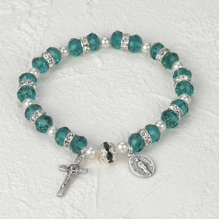Crystal Rosary Bracelet-Green- 12 mm - Pack of 3