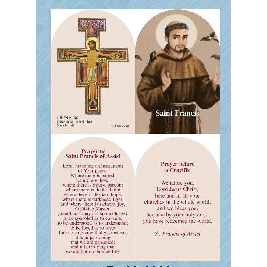 St Francis / San Damiano - Arched Folding PVC Prayer Card - Pack of 25