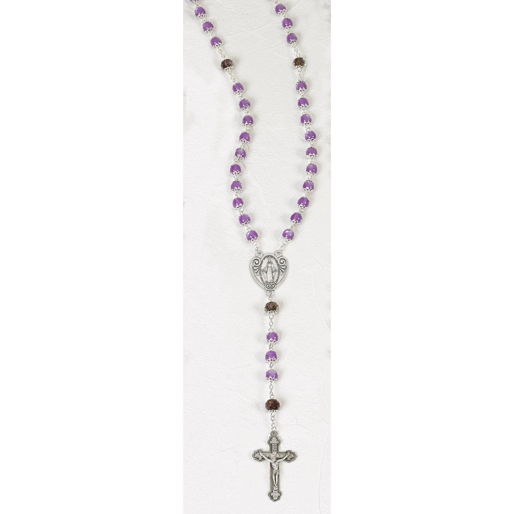 Violet Rosary with Genuine Crystal Our Father Beads