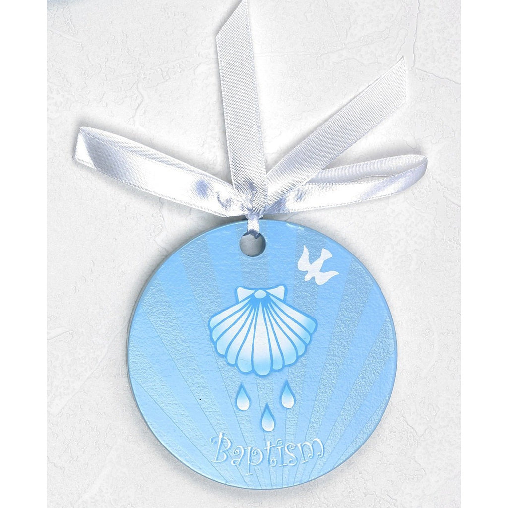 4 inch Round Baby Crib Medal - Blue Baptism - Pack of 6