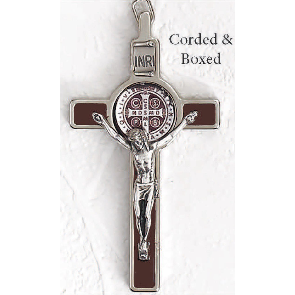 Saint Benedict Brown Enamel Cross - Foil Medal