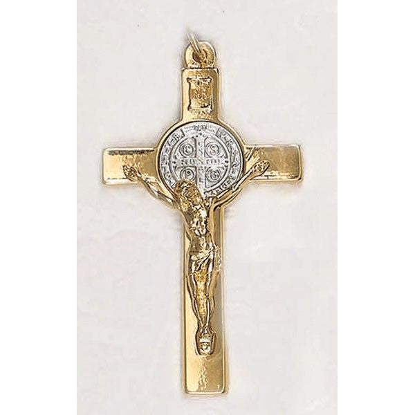 Saint Benedict Gold Tone Classic Crucifix - Silver Tone Medal -Pack of 6