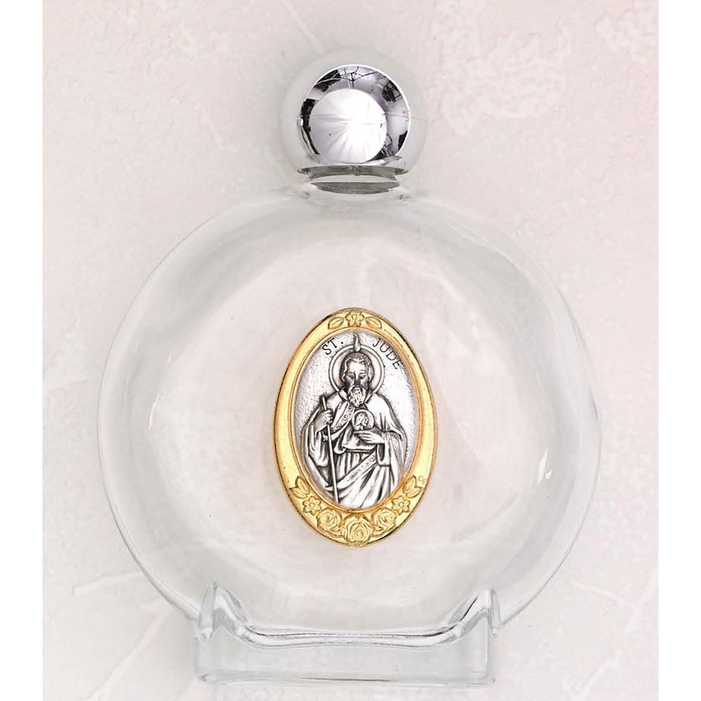Large Glass Holy Water Bottle with 2 Tone Medal of St Jude - Pack of 3