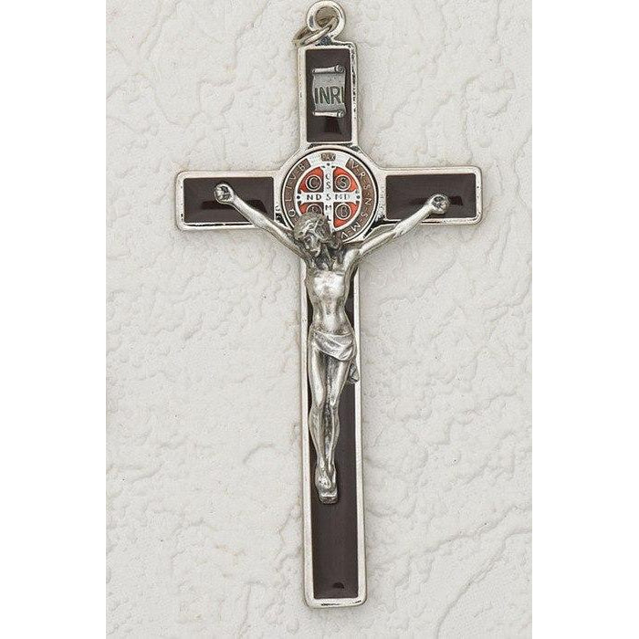 Saint Benedict Brown Enamel Wall Cross - Enameled Medal
