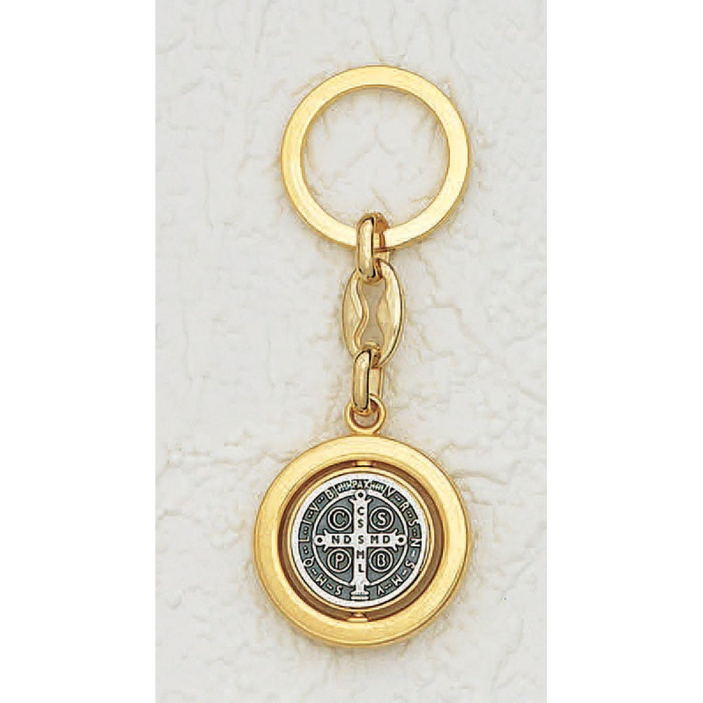Gold Tone Spinning Saint Benedict Key Chain - Pack of 6