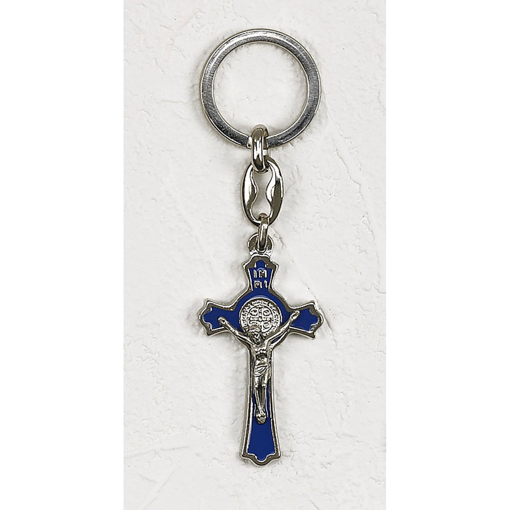 Blue Enamel Saint Benedict Cross Key Chain - Pack of 6