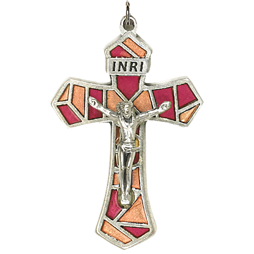 1-1/4 inch Red/Orange Enameled Crucifix - Pack of 12