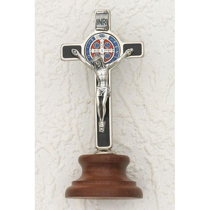 Saint Benedict Mini Cross on Base - Black Enamel
