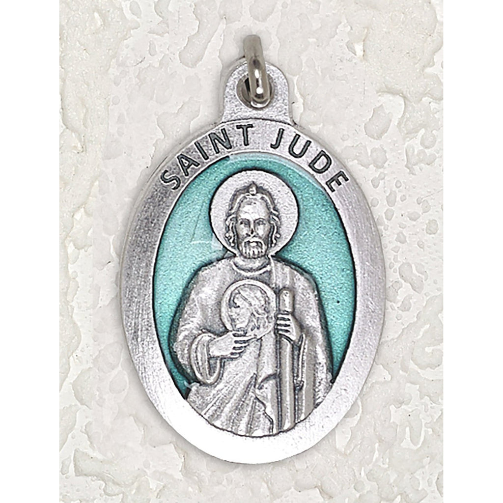 Saint Jude 1-1/2 Inch Oval Green Enamel Medal - Pack of 12