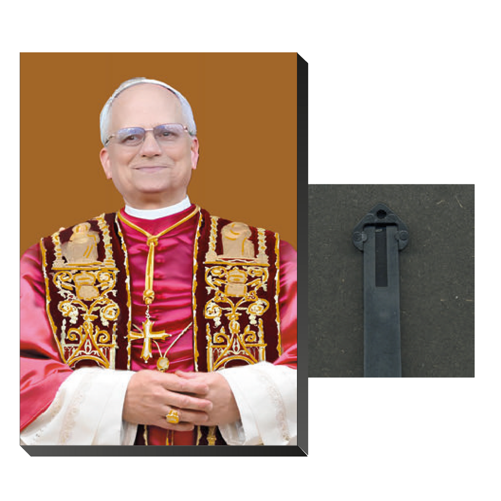 Pope Leo XIV Small Wood Plaque with Gold Hot Foil Stamping - 2 1/2" x 3 3/4"