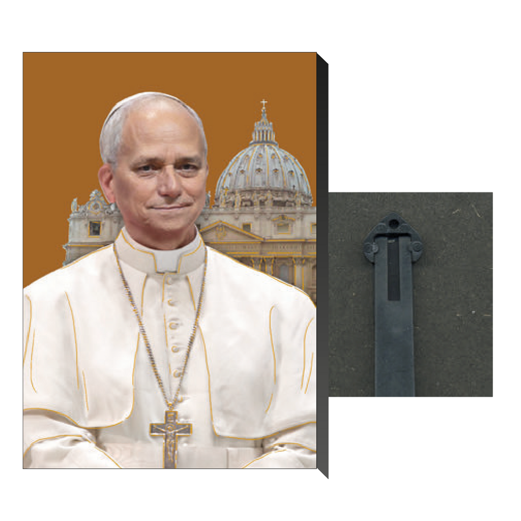 Pope Leo XIV(Sistine Chapel) Small Wood Plaque with Gold Hot Foil Stamping - 2 1/2" x 3 3/4" (Copy)