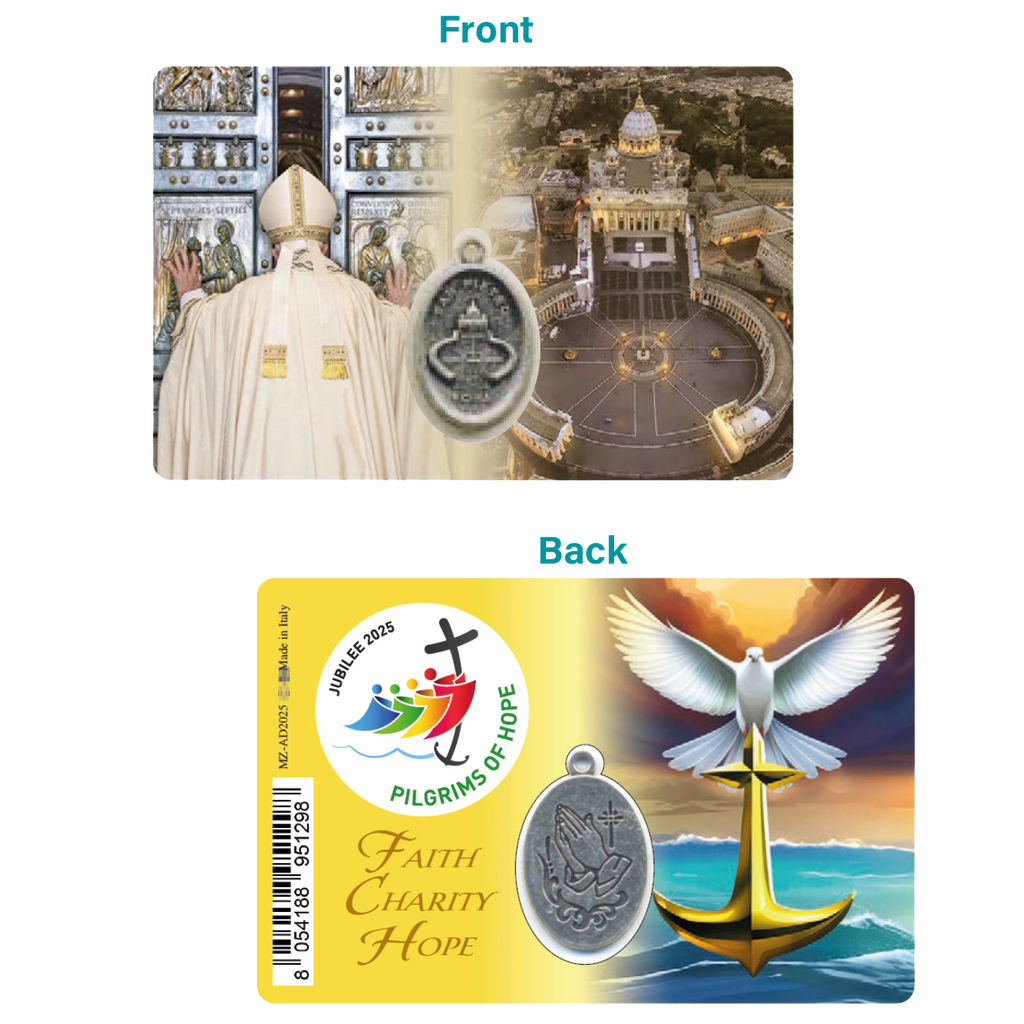 Jubilee Symbols prayer card with silver tone medal