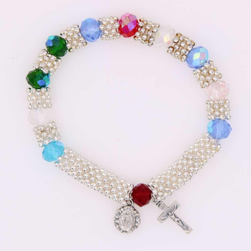 Silver-tone and Multi-color Crystal Stretch Bracelet