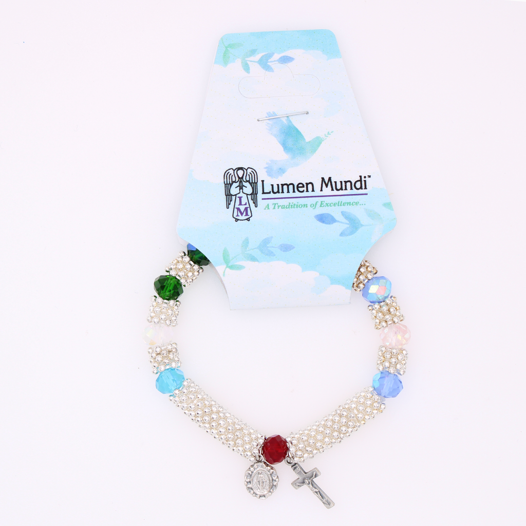 Silver-tone and Multi-color Crystal Stretch Bracelet