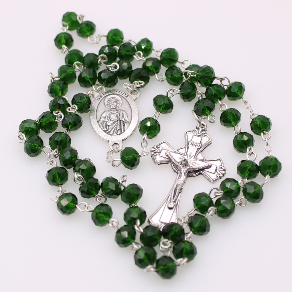 Crystal Rosary with 7mm Multifaceted Beads- St. Jude Center - Crucifix