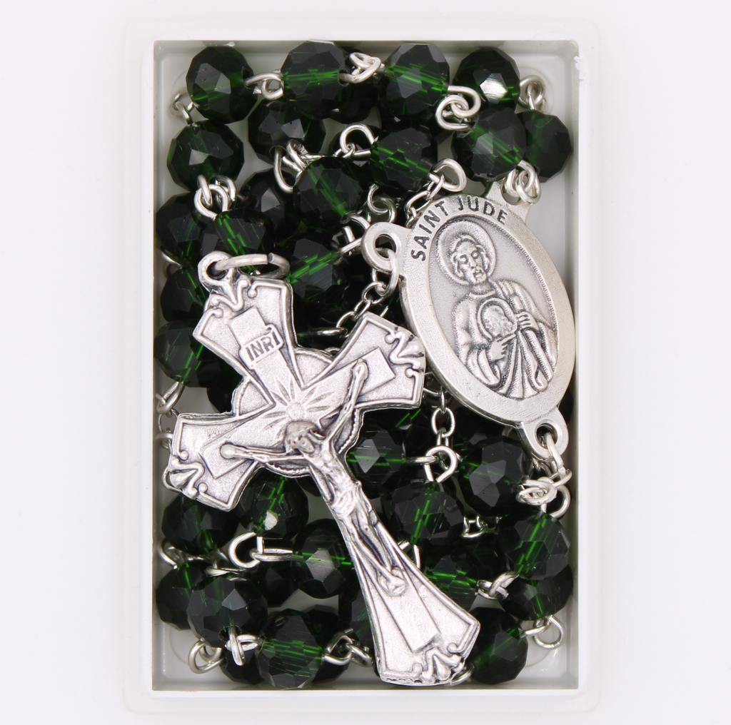 Crystal Rosary with 7mm Multifaceted Beads- St. Jude Center - Crucifix