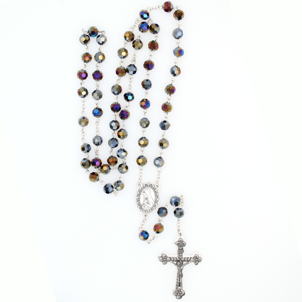 8MM Multifaceted Genuine Crystal Rosary with St. Therese Center