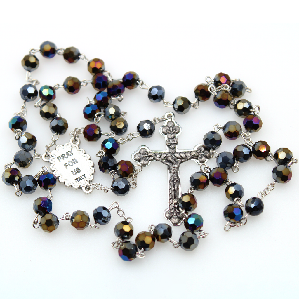 8MM Multifaceted Genuine Crystal Rosary with St. Therese Center