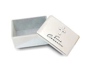 First Holy Communion Silver-Tone Keepsake Box with Cross