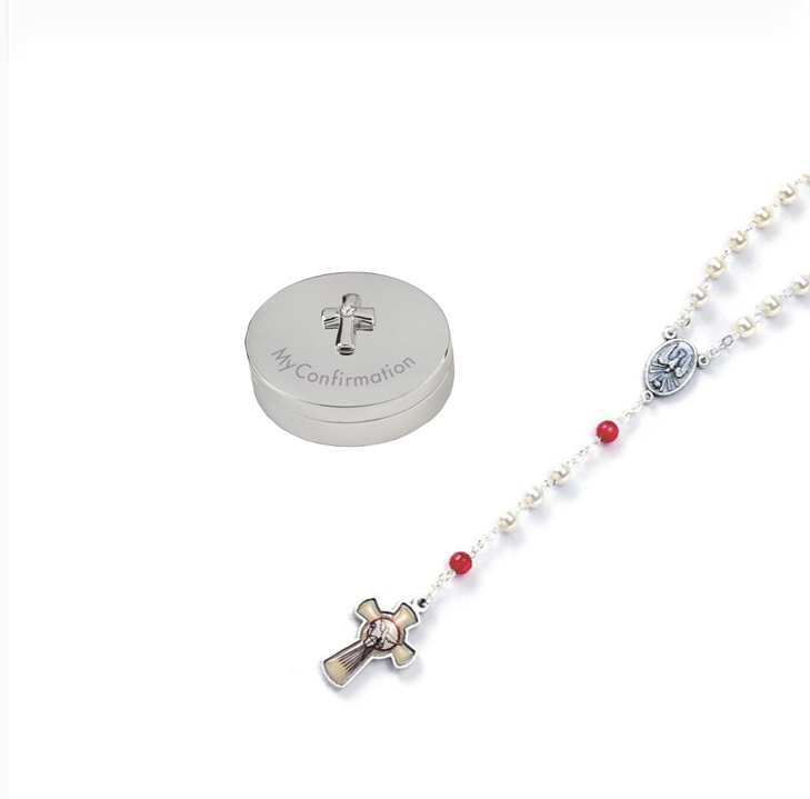 Silver Tone Heirloom Confirmation Rosary Box