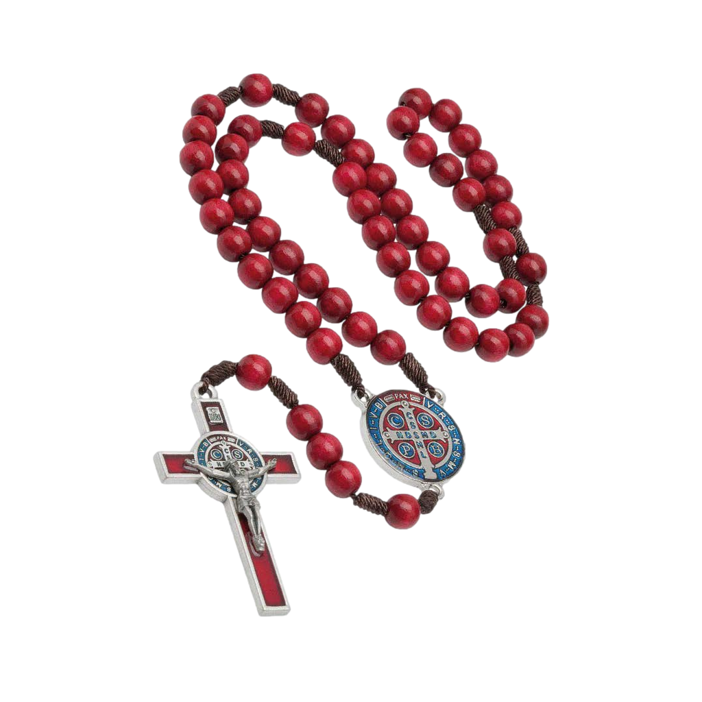 St. Benedict Red Metallic Rosary