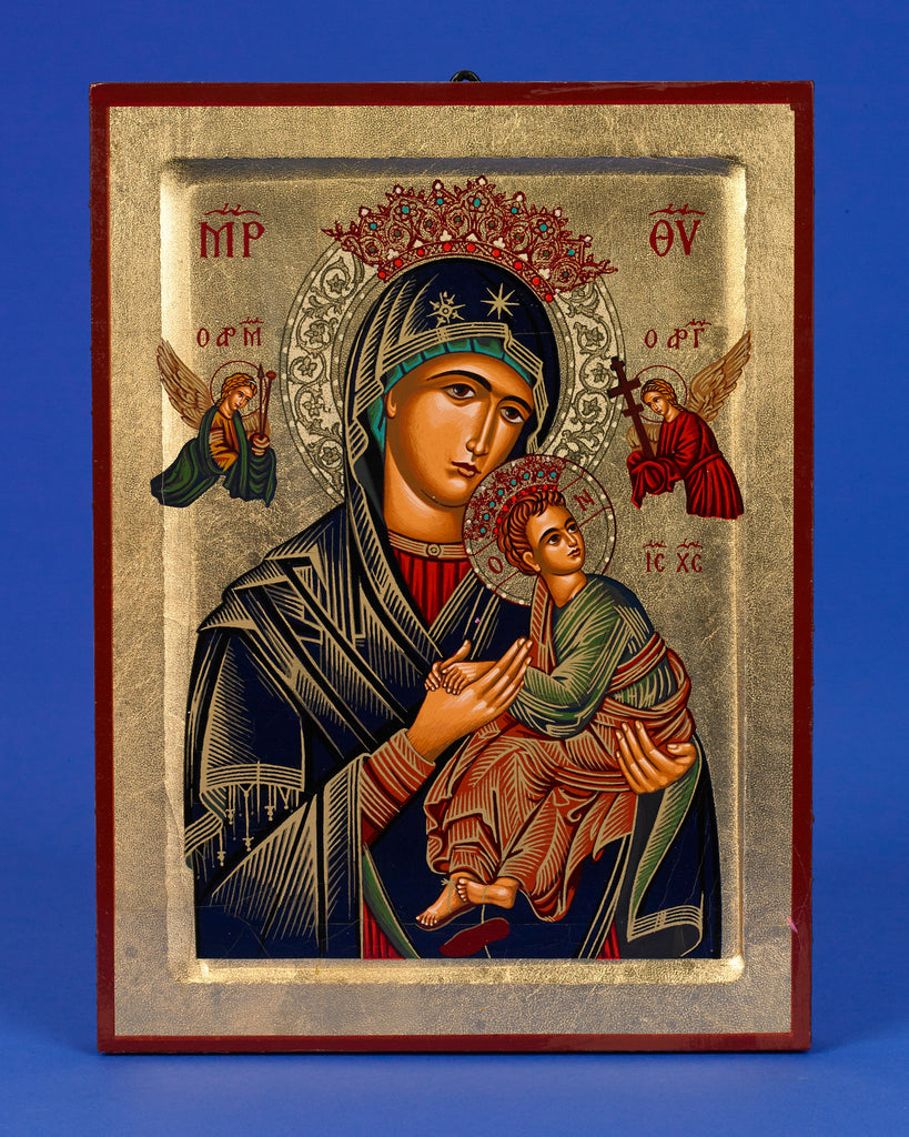 Virgin Mary of the Passion (Lady of Perpetual Help)- Hand Painted Gold Leaf- 11-1/2 x 8-1/2x 1 inch.
