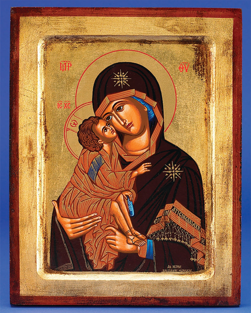 Virgin Mary of Vladimir- Hand Painted Gold Leaf- 11-1/2 x 9-1/4 x 1