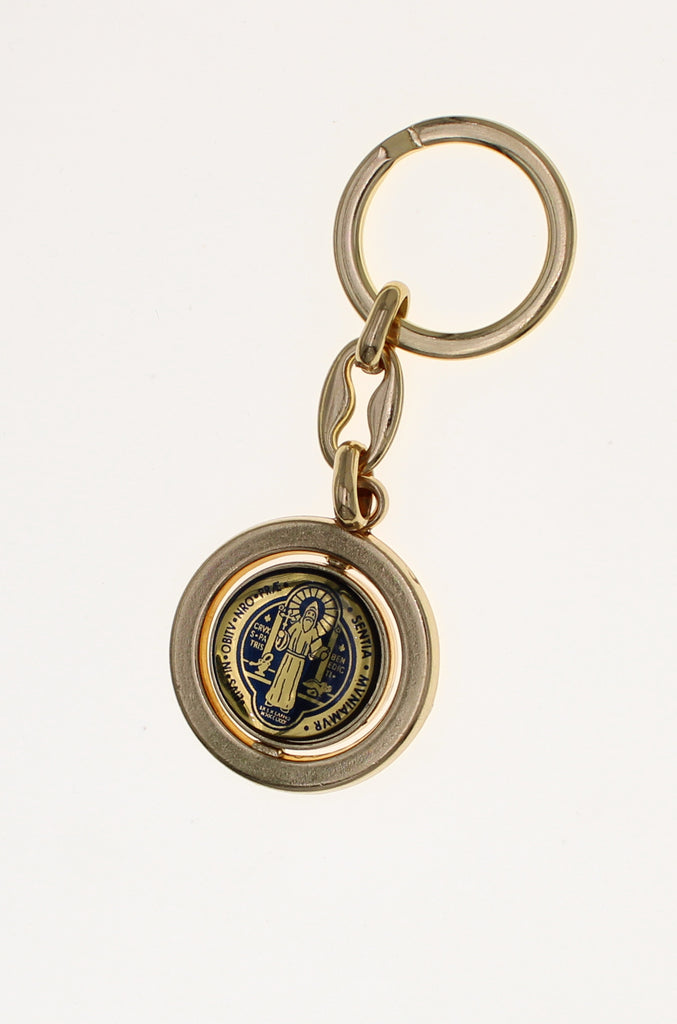 Gold Tone Foil Spinning Saint Benedict Key Chain