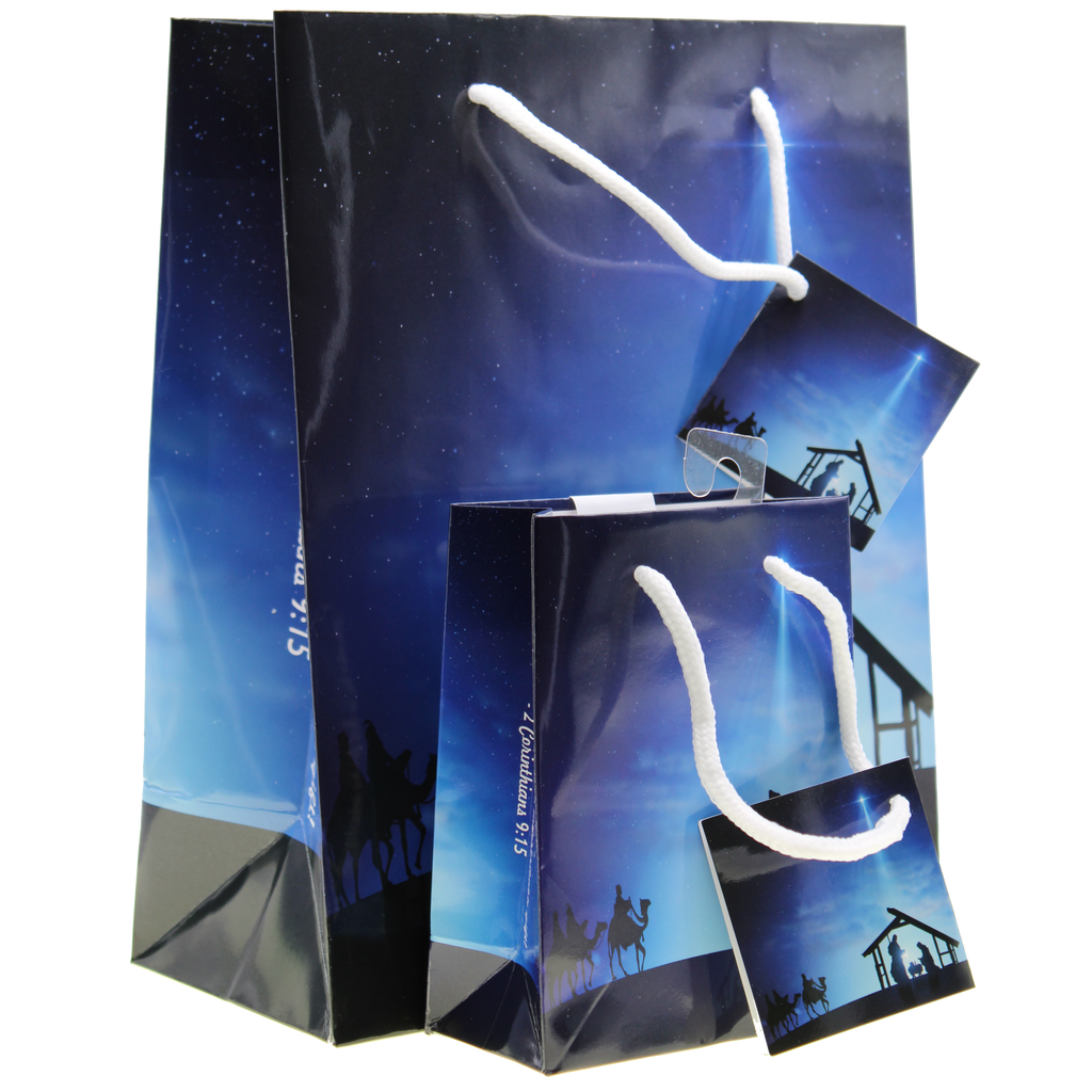 Blue Nativity Gift Bags with Gift Tissue