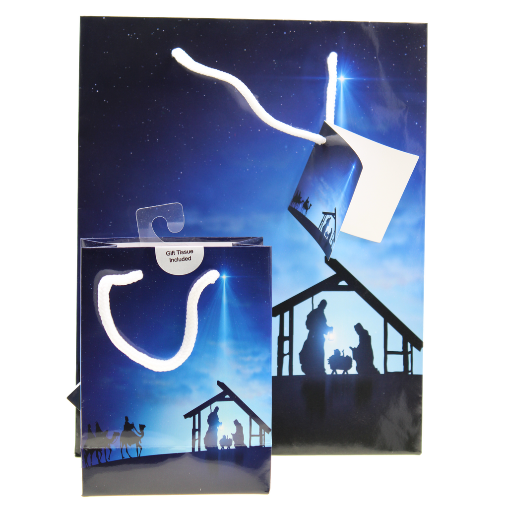 Blue Nativity Gift Bags with Gift Tissue