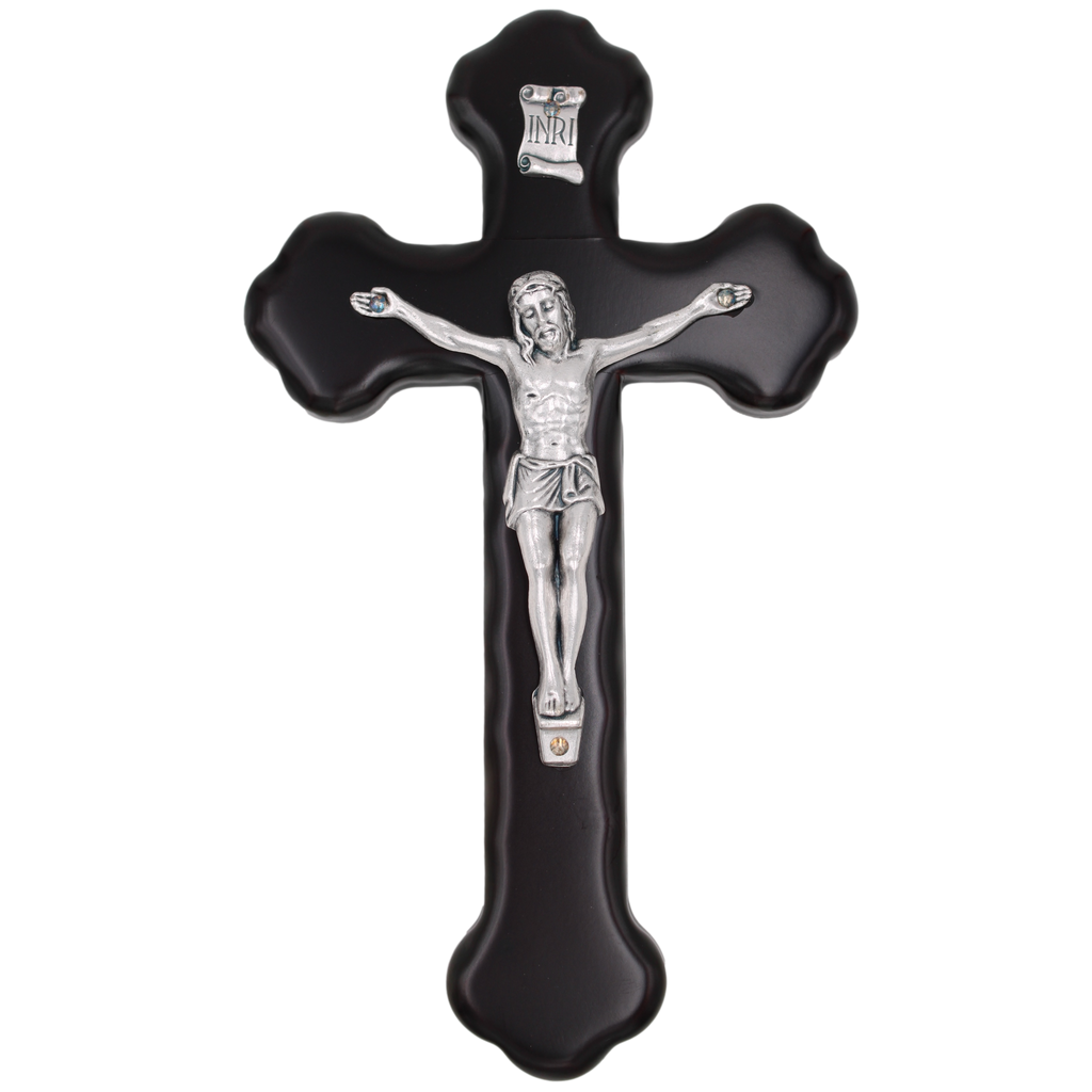 Nut Wood 8"Crucifix with Silver Tone Corpus