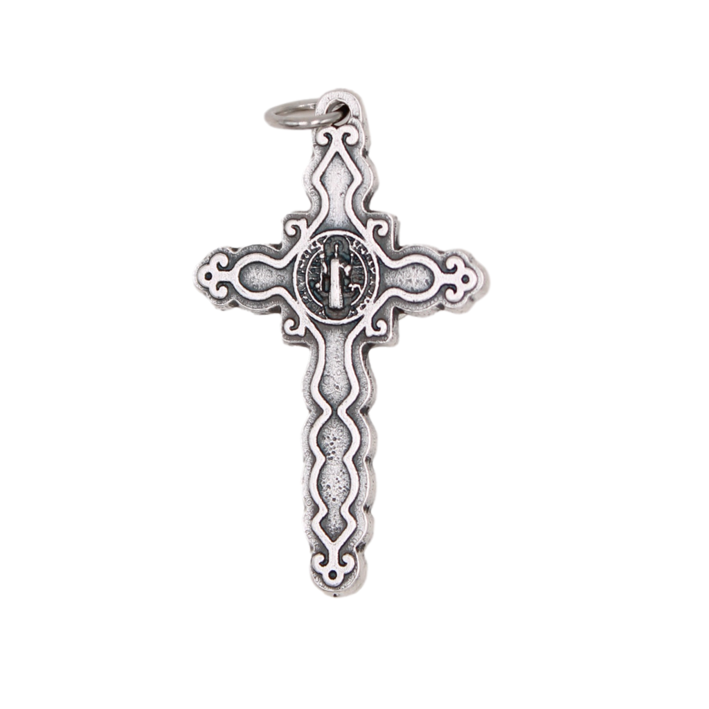 Intricate Modern St. Benedict Crucifix - Silver Tone - Brown Enamel