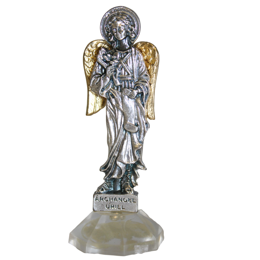 Silver & Gold Tone Archangel Uriel Adhesive Mini Statue on Acrylic Base