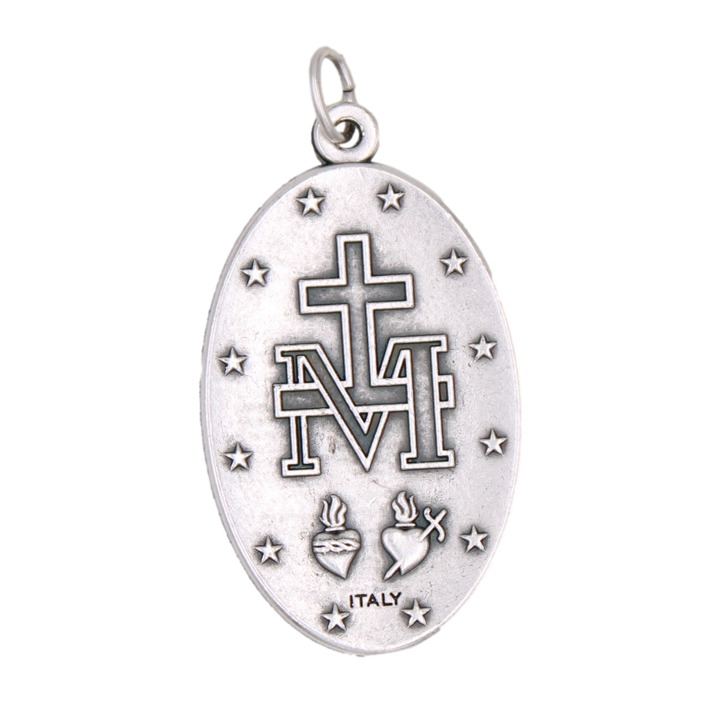 Silver-tone Miraculous Medal with Blue Enamel