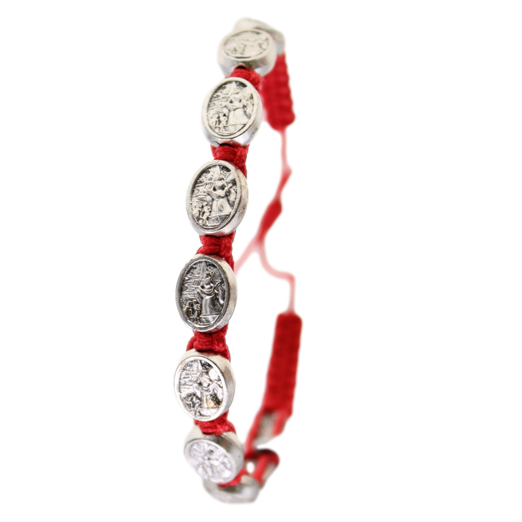 Red Guardian Angel Slipknot Bracelet with Silvertone Medals