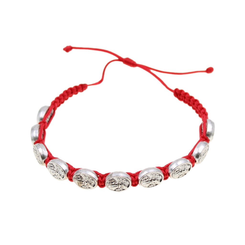 Red Guardian Angel Slipknot Bracelet with Silvertone Medals