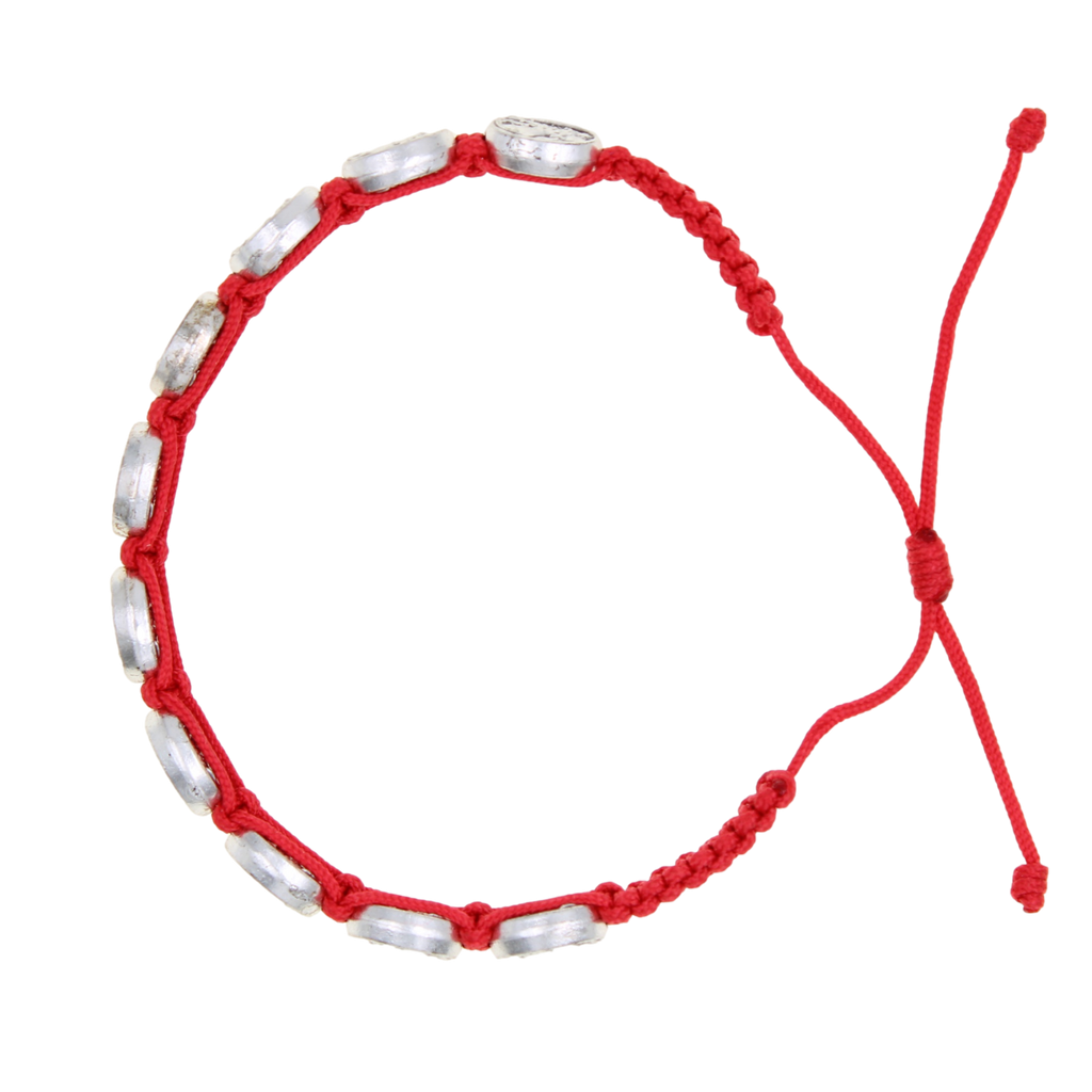 Red Guardian Angel Slipknot Bracelet with Silvertone Medals